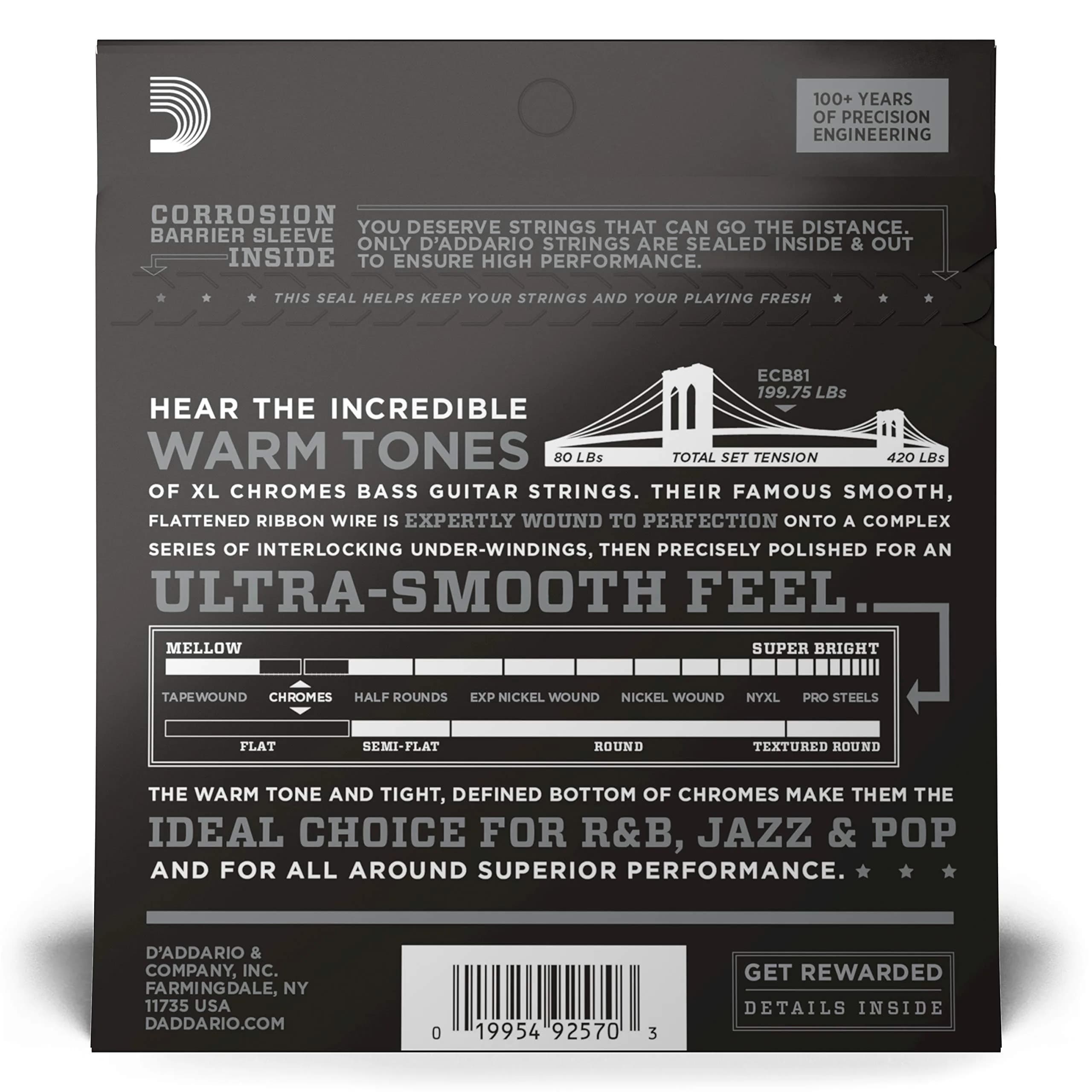 D'Addario XL Chromes Flatwound Bass Strings ECB81 Regular Light 45-100 | Smooth Mellow Tone - view 2