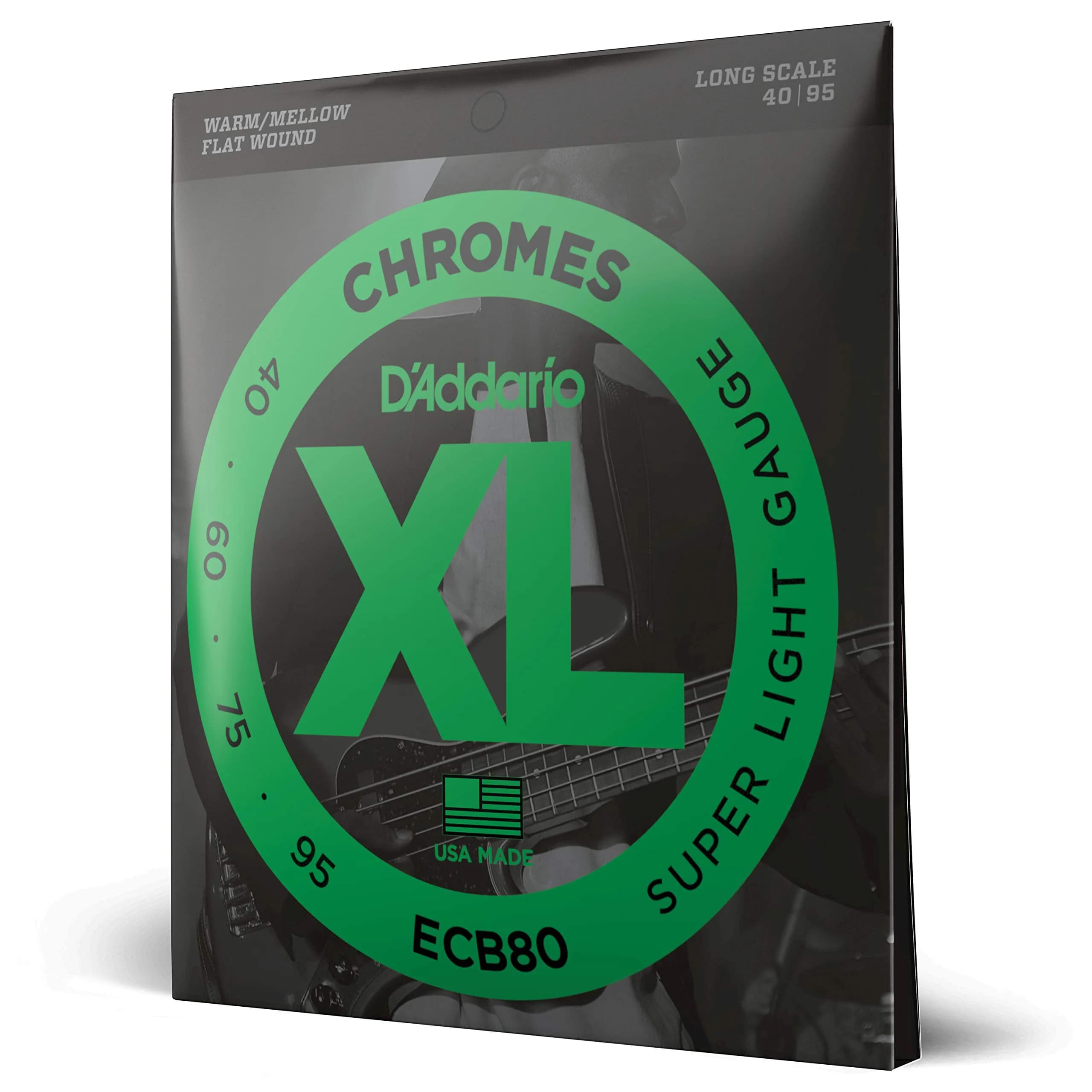D'Addario XL Chromes Flatwound Bass Strings ECB80, Super Light 40-95 | Smooth Mellow Tone, Consistent Durability - main product image