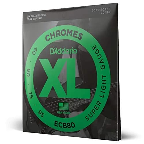 D'Addario XL Chromes Flatwound Bass Strings ECB80, Super Light 40-95 | Smooth Mellow Tone, Consistent Durability thumbnail 1