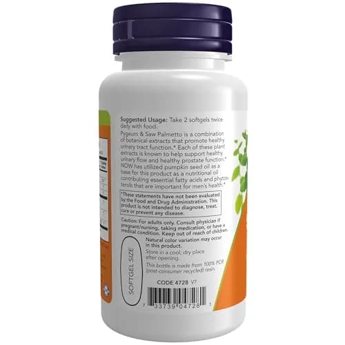 NOW Foods Pygeum & Saw Palmetto with Pumpkin Seed Oil Men's Health Softgels 60 Count | Supports Healthy Prostate Function thumbnail 3