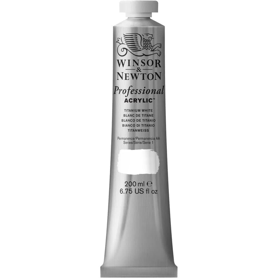 Winsor & Newton Professional Acrylic Paint Titanium White 200ml (6.75 Fl Oz) | ASTM D4236 Certified — Titanium White