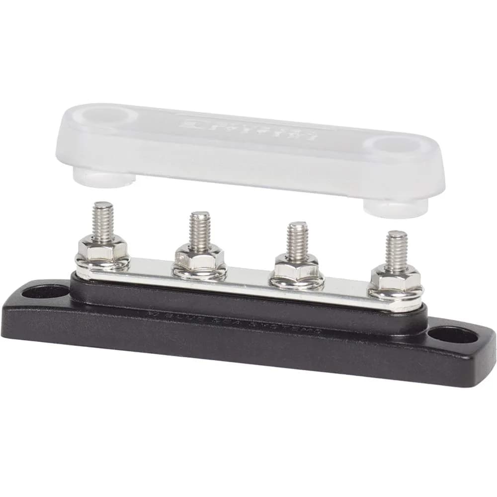 Blue Sea Systems 2315 100 Amp Mini BusBar with 4 studs and a cover | Max 300V AC/48V DC, 100A rating, Copper & Polycarbonate — Unspecified
