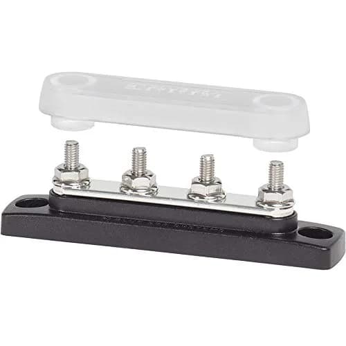 Blue Sea Systems 2315 100 Amp Mini BusBar with 4 studs and a cover | Max 300V AC/48V DC, 100A rating, Copper & Polycarbonate thumbnail 1