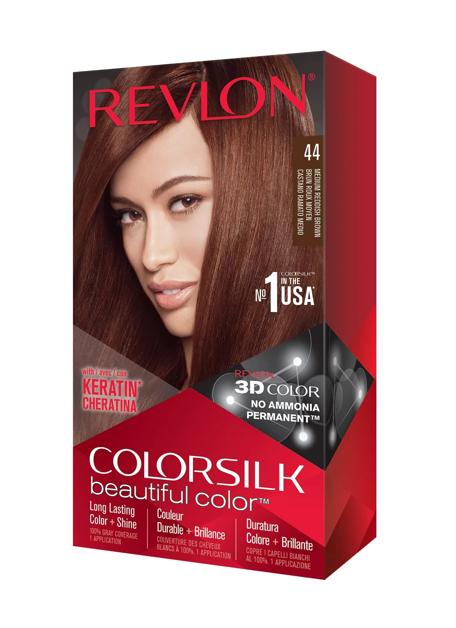 Revlon Colorsilk Beautiful Color Permanent Hair Dye 44 Medium Reddish Brown | Ammonia-Free Gray Coverage - main product image