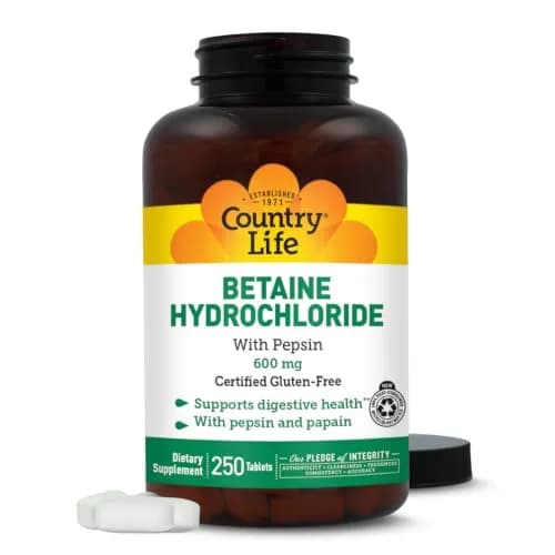 Country Life Betaine Hydrochloride with Pepsin 600 mg 250 Tablets | Supports Digestive Health thumbnail 2