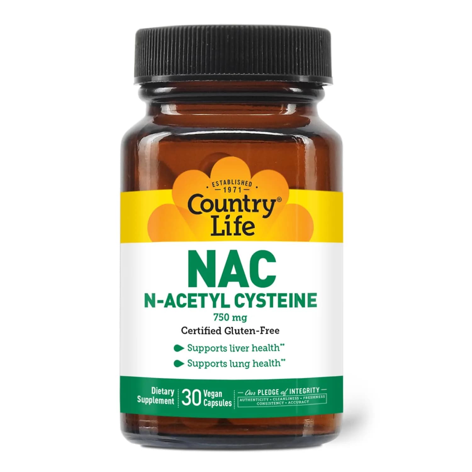 Country Life N-Acetyl Cysteine 750 mg | Liver & Lung Support Supplement | 30 Vegetarian Capsules - main product image