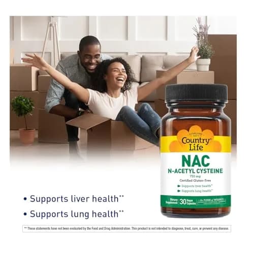 Country Life N-Acetyl Cysteine 750 mg | Liver & Lung Support Supplement | 30 Vegetarian Capsules thumbnail 2