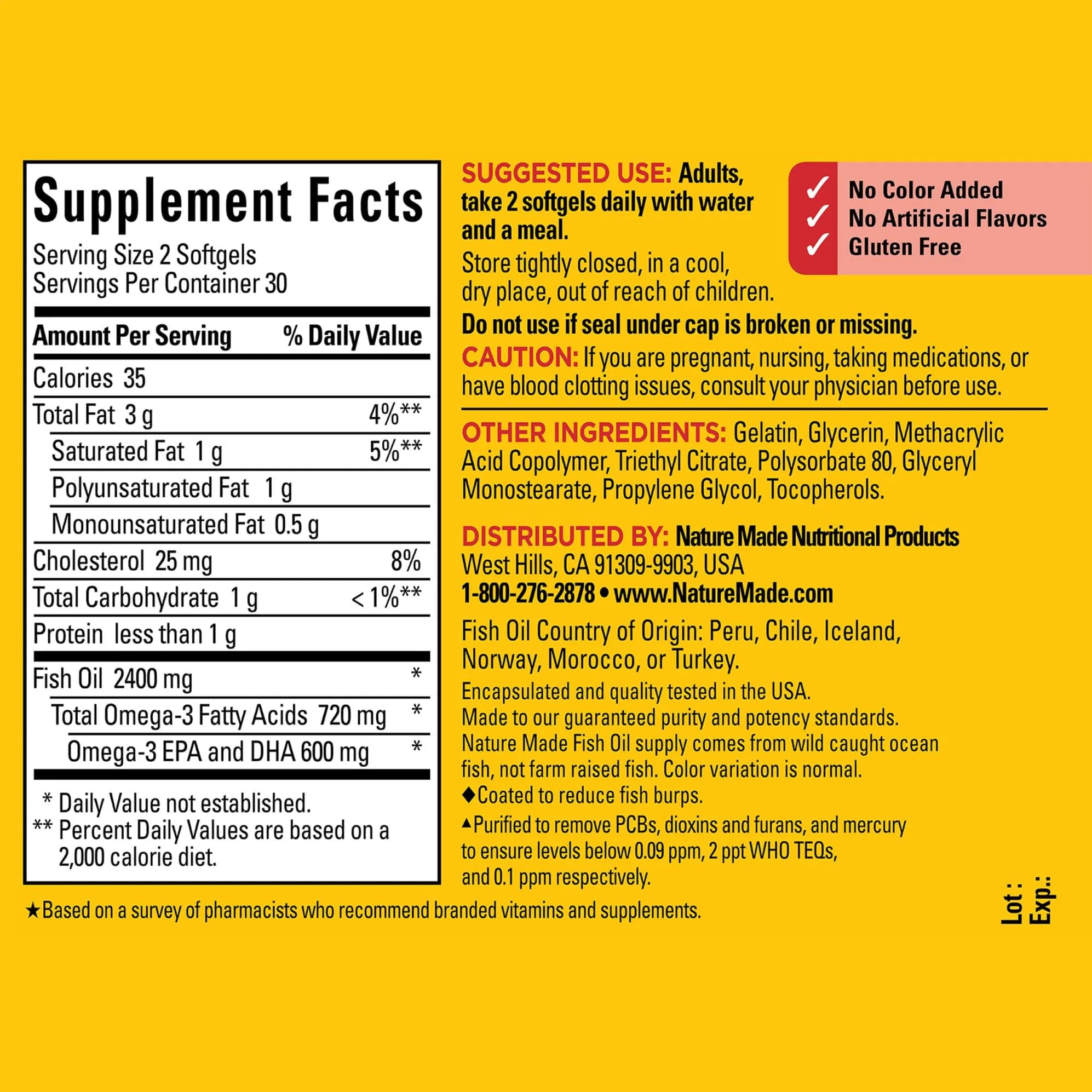 Nature Made Burp Less Fish Oil Omega 3 Supplements 1200 mg Softgels, 60 Count | Heart Health Support with EPA DHA - view 2