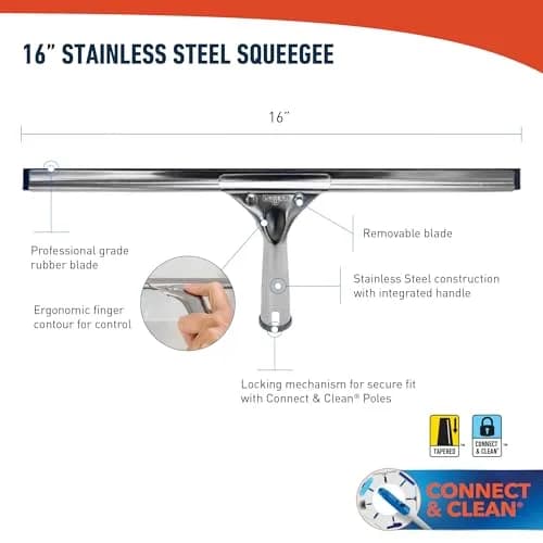 Unger Professional 16-inch Stainless Steel Window Squeegee with Rubber Blade | Streak-Free Cleaning for Homes and Offices thumbnail 3