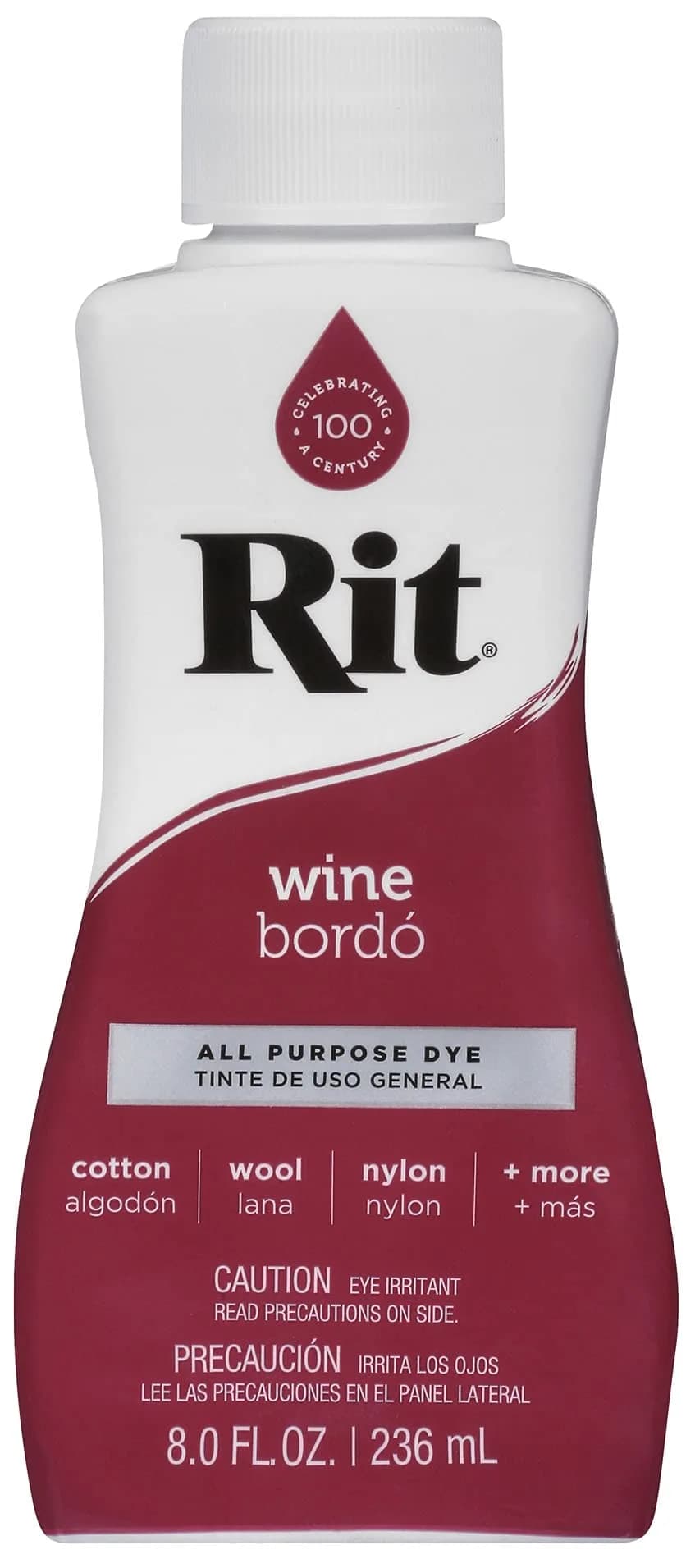 Rit All-Purpose Liquid Fabric Dye, Pearl Gray 237ml (8 Fl Oz) | Concentrated Formula for Cotton, Linen, Silk, Wool, Rayon, Nylon — Wine