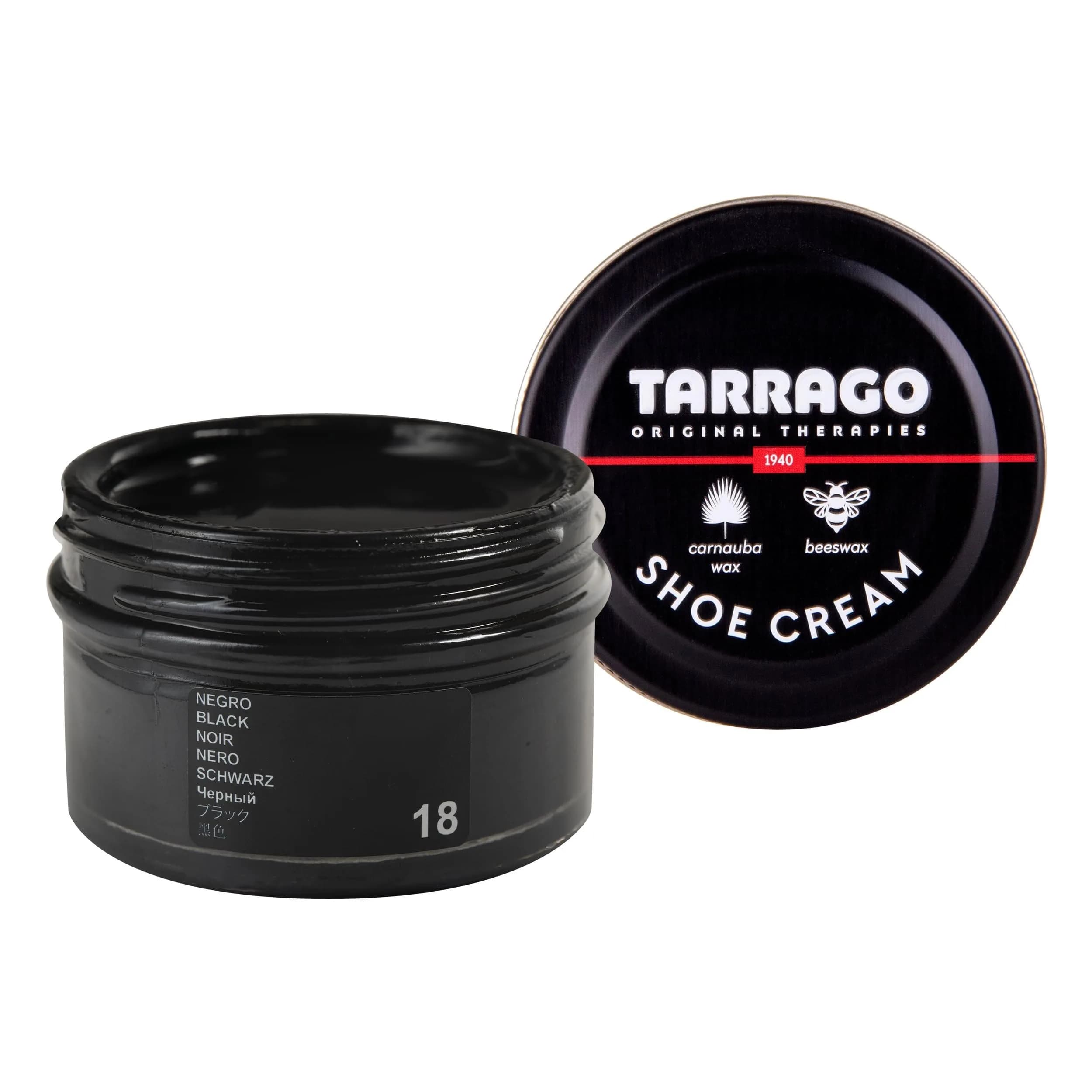 Tarrago Shoe Cream Professional Shoe Polish for Leather Boots, Shoes, Purse, Furniture 50 ml | Eco Friendly Leather Conditioner — Black #18