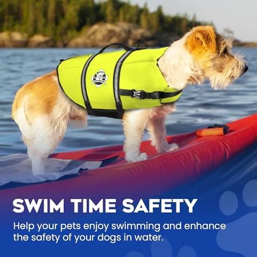 Paws Aboard Reflective Dog Life Jacket with Handle (Neon Yellow, Medium) | Buoyant, Breathable & Adjustable for Water Safety thumbnail 5