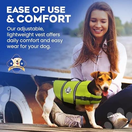 Paws Aboard Reflective Dog Life Jacket with Handle (Neon Yellow, Medium) | Buoyant, Breathable & Adjustable for Water Safety thumbnail 6