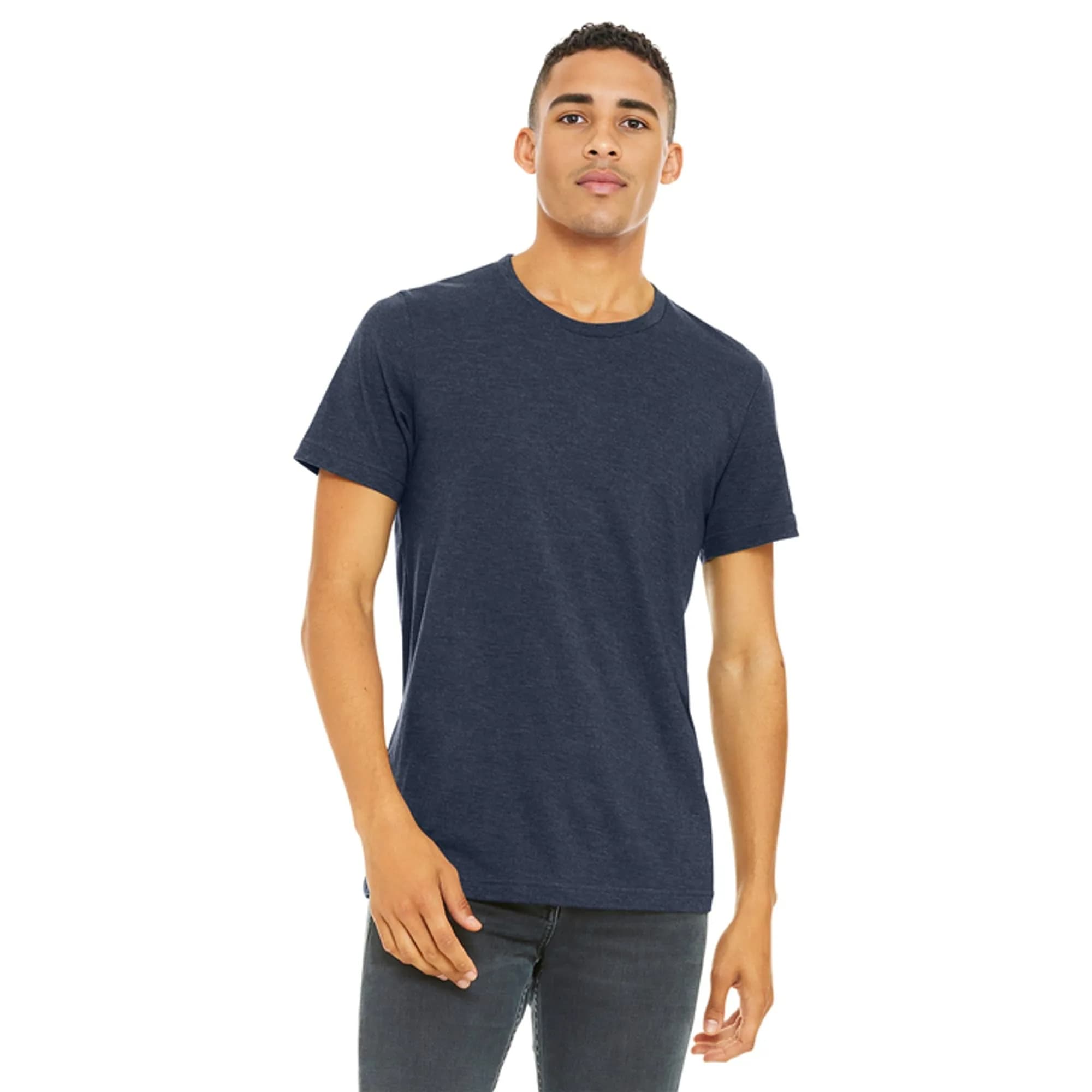 Bella + Canvas Unisex Jersey Short Sleeve Tee, Heather Navy, Large | Comfortable, Athletic Fit for Indian Climate