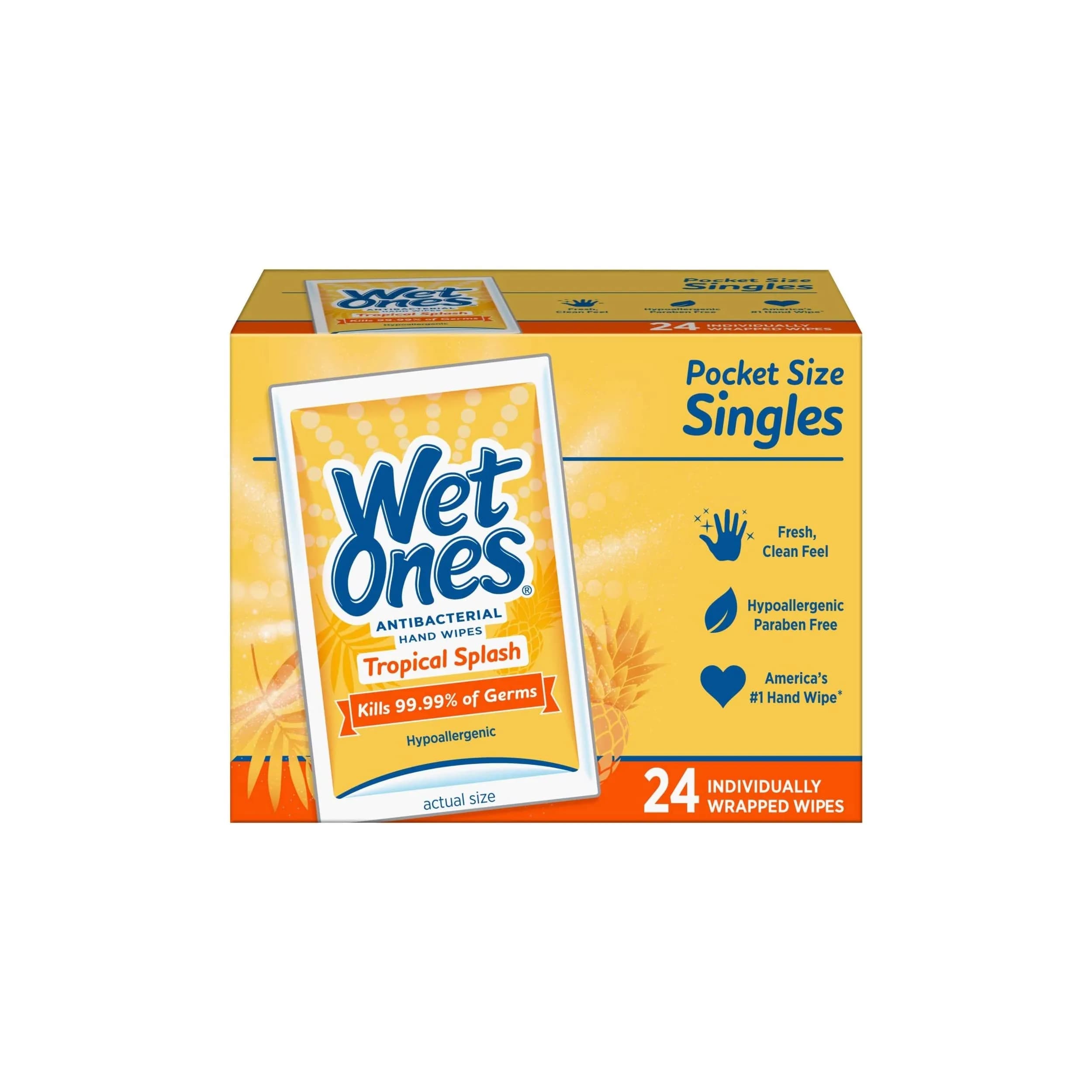 Wet Ones Antibacterial Hand Wipes Citrus Scent Singles 24 ct | Kills 99.99% of Germs — White