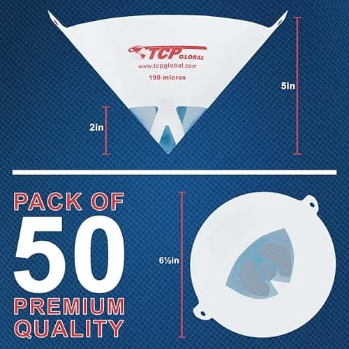 TCP Global 190 Micron Filter Tips Ultra-Fine Paint Strainer (50 Pack) | Superior Filtration for All Paint Types thumbnail 2