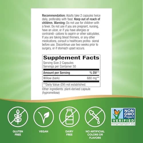 Nature's Way Willow Bark 680 mg Vegan Capsules | Traditional Minor Pain Relief Supplement 100 Count thumbnail 5