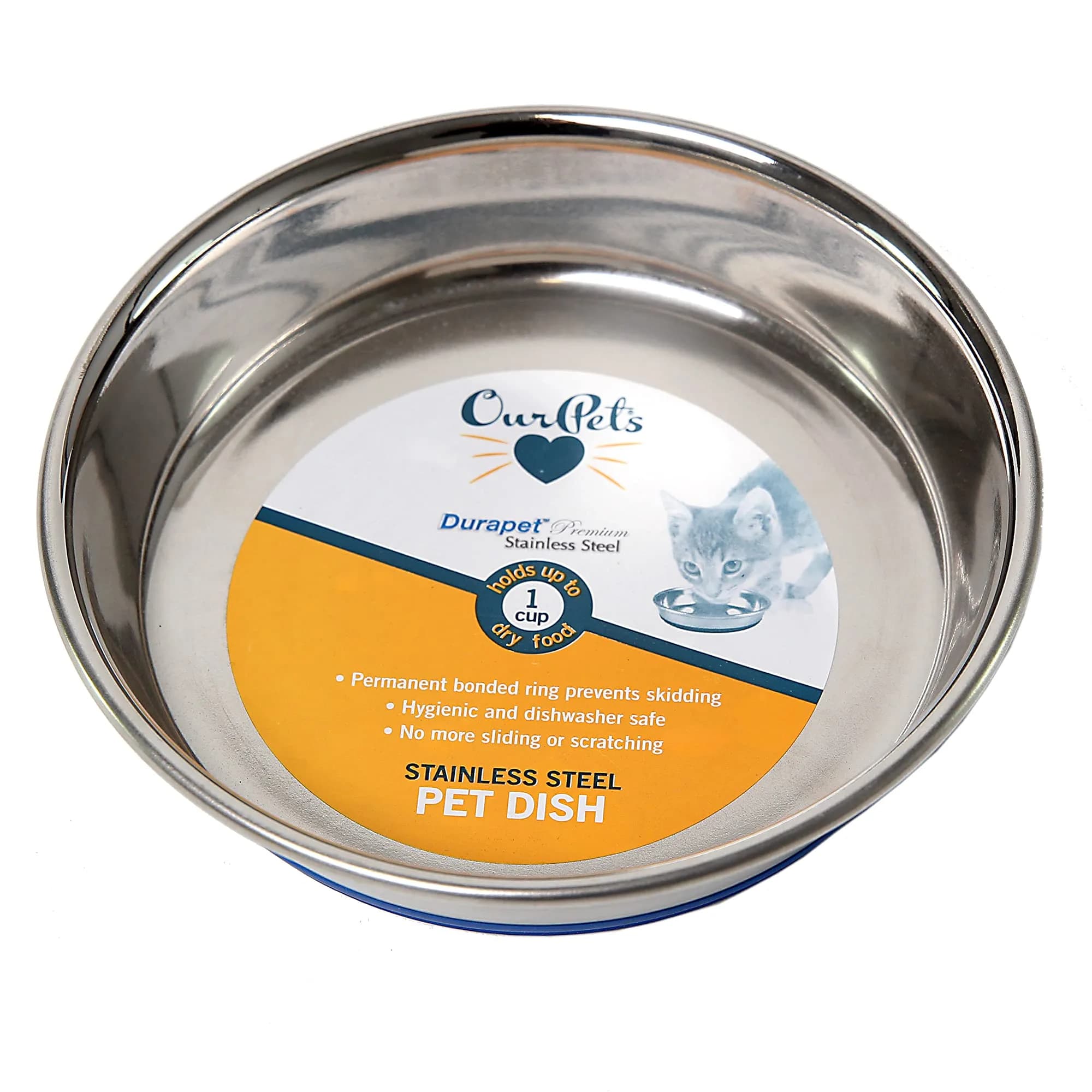 Our Pets DuraPet Stainless Steel Non-Slip Cat Bowl 1 Cup (5.3" x 5.3" x 1.1") | Whisker-Friendly & Dishwasher Safe - view 2