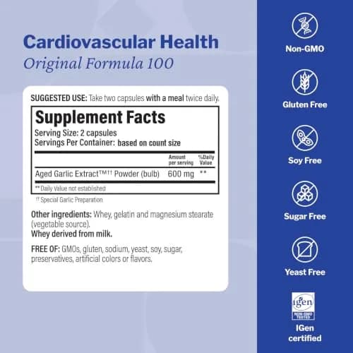 Kyolic Aged Garlic Extract Cardiovascular Health Formula 100, 200 Capsules | Supports Circulatory Function with 1200 mg Aged Garlic Extract Daily thumbnail 3