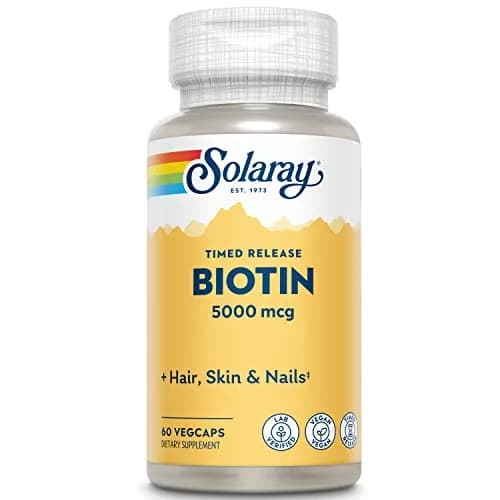 Solaray Timed-Release Biotin 5000 mcg | Vegan Capsules for Hair, Skin & Nails (70-120c) thumbnail 1