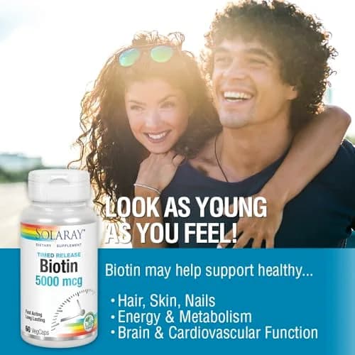Solaray Timed-Release Biotin 5000 mcg | Vegan Capsules for Hair, Skin & Nails (70-120c) thumbnail 4