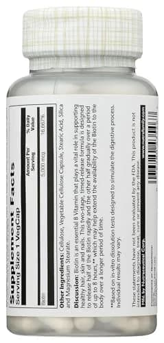 Solaray Timed-Release Biotin 5000 mcg | Vegan Capsules for Hair, Skin & Nails (70-120c) thumbnail 3