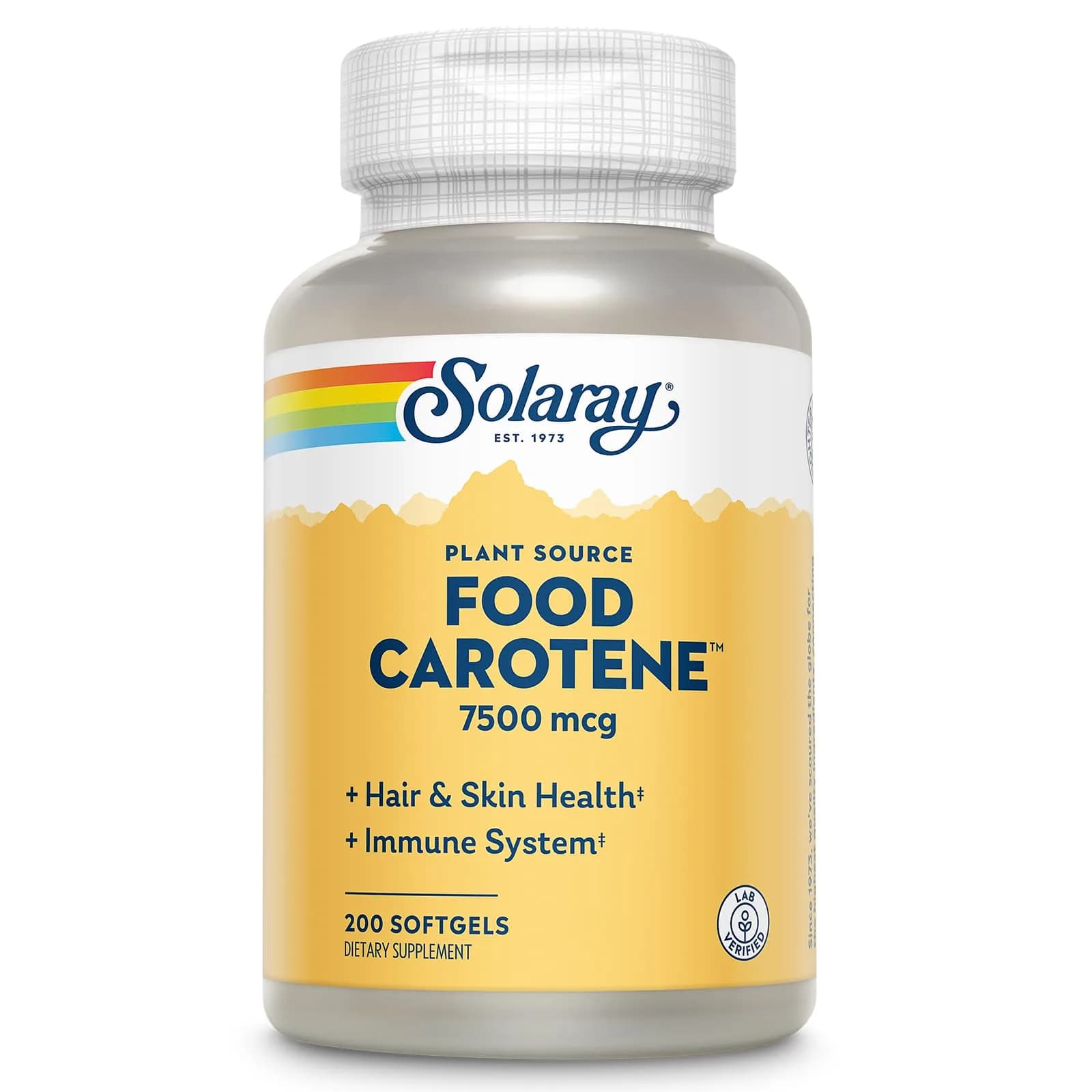 SOLARAY Food Carotene 7500mcg (25000 IU) | Vitamin A Supplement for Eyes & Skin, Plant Sourced, 200 Softgels — No Color