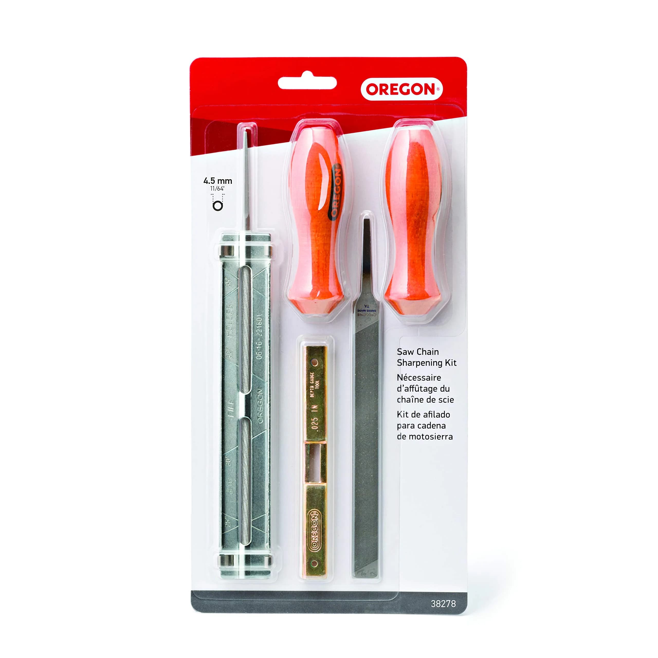 Oregon 4.5 mm Chainsaw Sharpening Kit with 5 Wooden File Handles & Depth Gauge | Maintains Chain Sharpness & Accuracy — multi