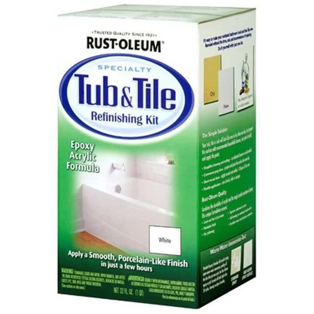 Rust-Oleum Tub & Tile Refinishing Kit 32 Fl Oz | Durable Acrylic & Epoxy Coating for High Moisture Areas — White