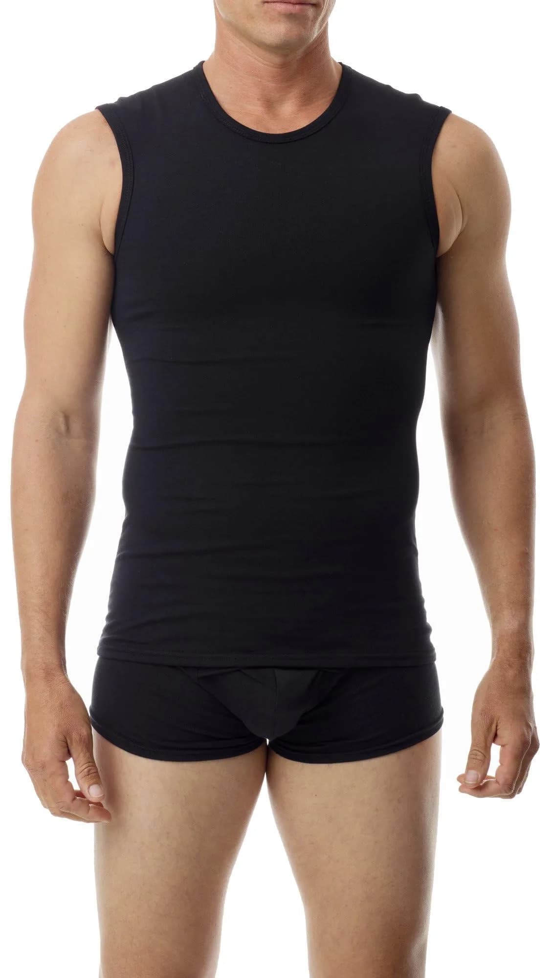 Underworks Cotton Concealer Compression Muscle Shirt Top, Large, Black | Supportive Fit for Active Men