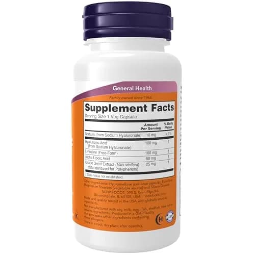 NOW Hyaluronic Acid 100 mg Double Strength 60 Veg Caps | Supports Joint & Skin Health thumbnail 2