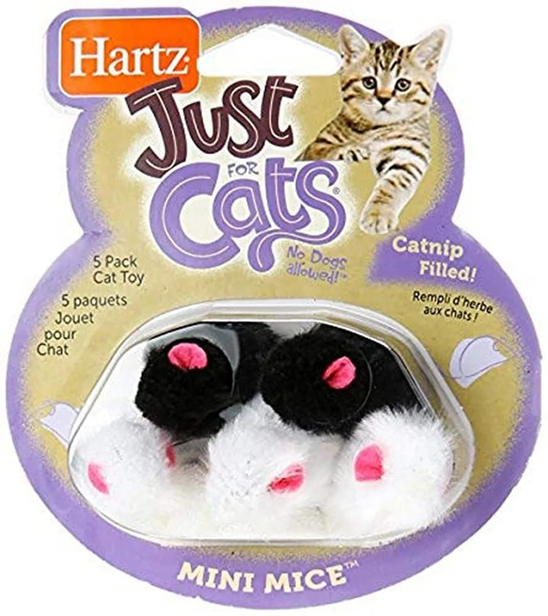 Hartz Just for Cats Mini Mice Cat Toy (5 Pack) | Lifelike Mice with Catnip for Predatory Play — Multicolor