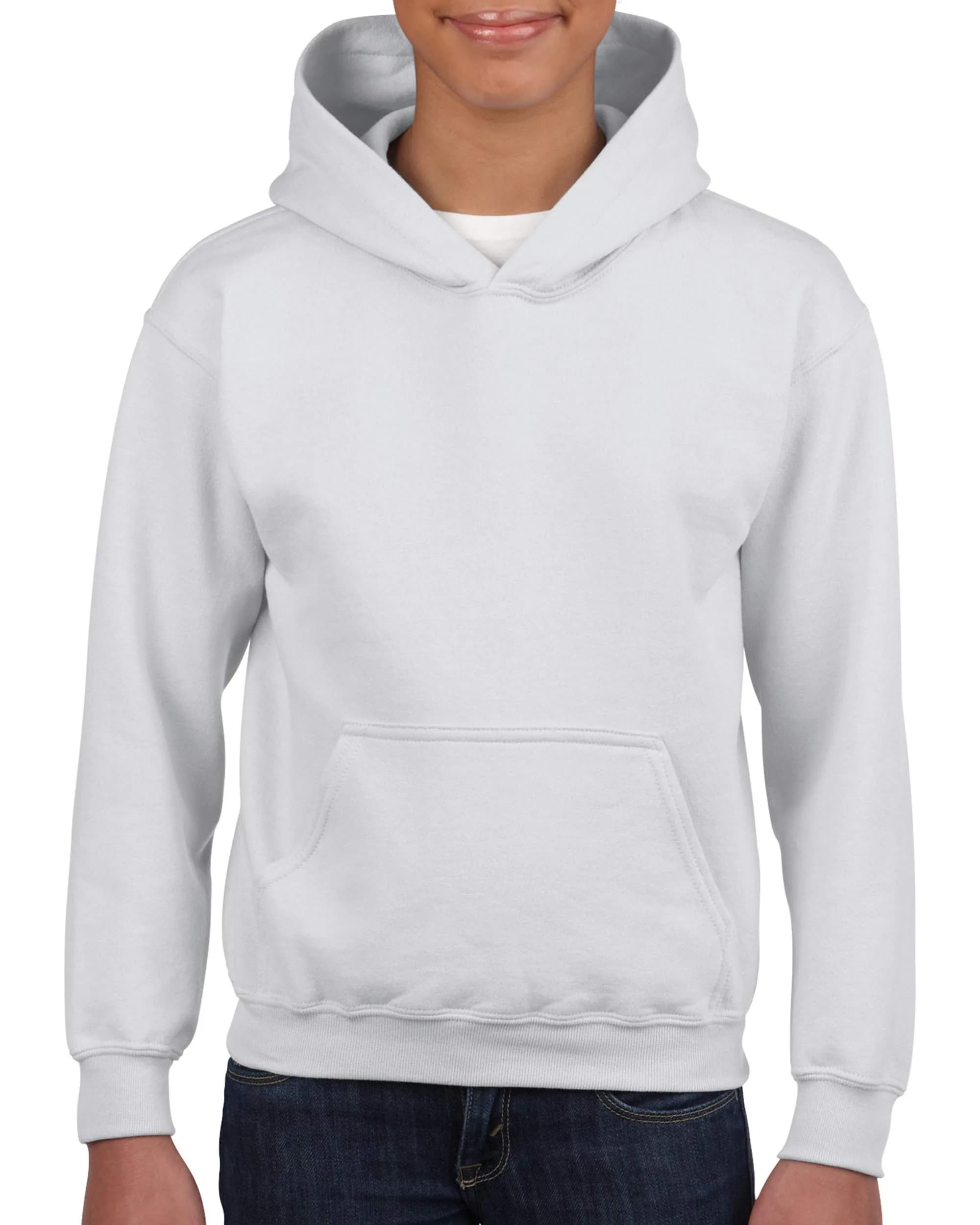 Gildan Heavy Blend Hooded Sweatshirt | 50/50 Cotton-Polyester, White, Youth Large - main product image