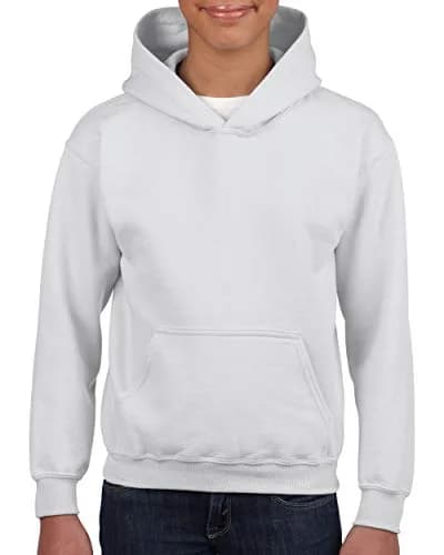 Gildan Heavy Blend Hooded Sweatshirt | 50/50 Cotton-Polyester, White, Youth Large thumbnail 1