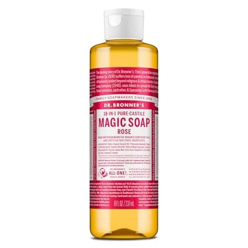Dr. Bronner's Rose Pure-Castile Liquid Soap 237ml (8 Fl Oz) | 18-in-1 Uses: Body Wash, Hand Soap, Shampoo, Laundry & More thumbnail 1