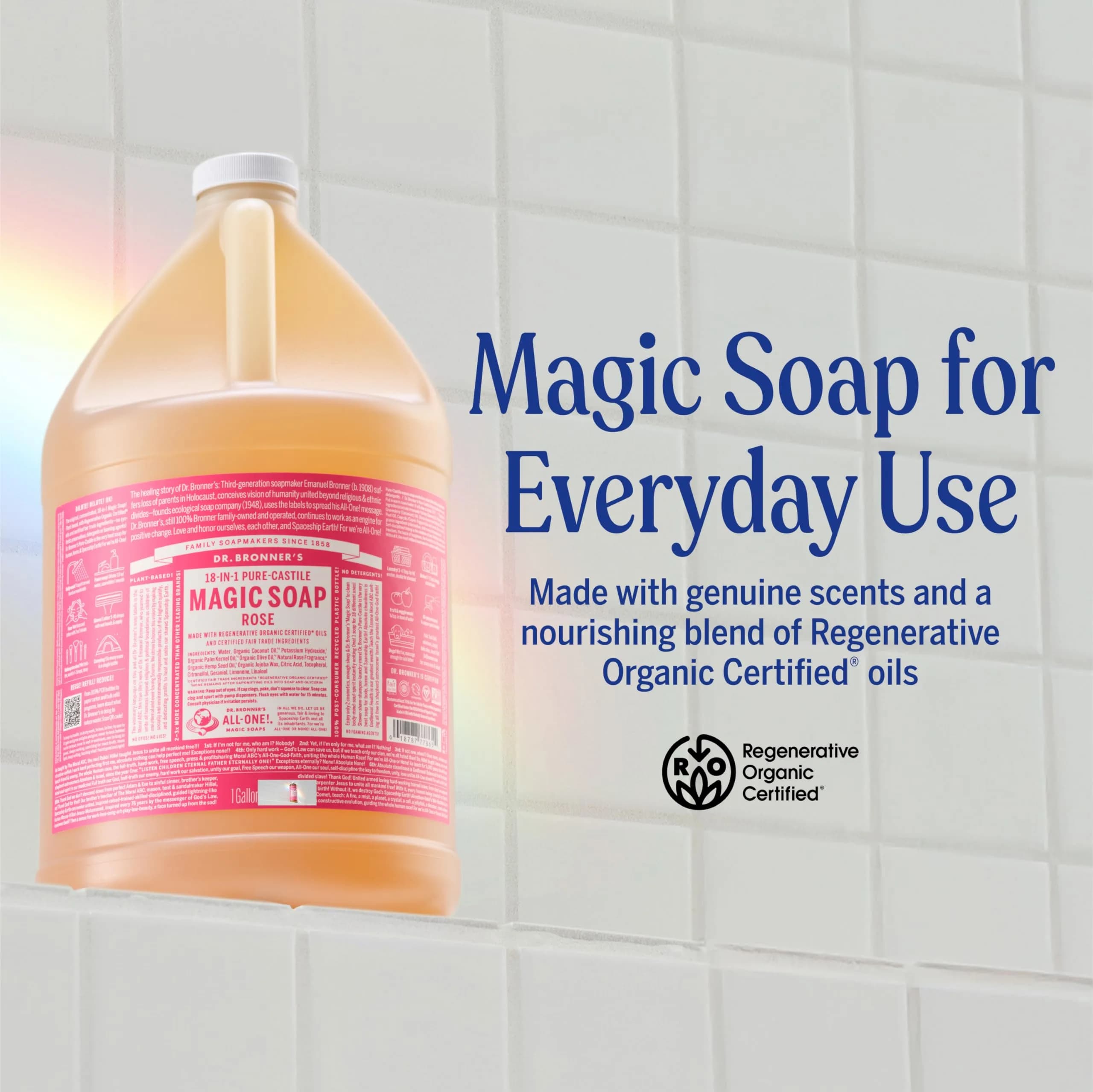 Dr. Bronner's Rose Pure-Castile Liquid Soap 237ml (8 Fl Oz) | 18-in-1 Uses: Body Wash, Hand Soap, Shampoo, Laundry & More - view 2