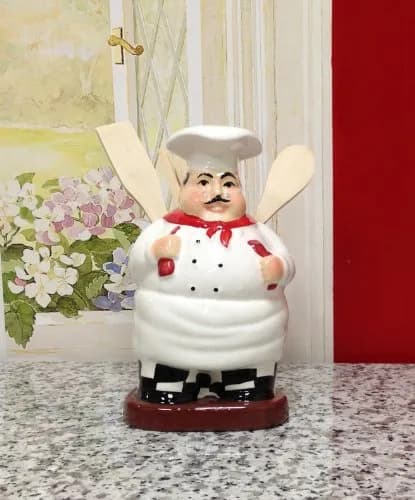 ACK Fat Chef Hand Painted Ceramic Utensil Jar | Modern Kitchen Decor & Storage (70-120 chars) thumbnail 4