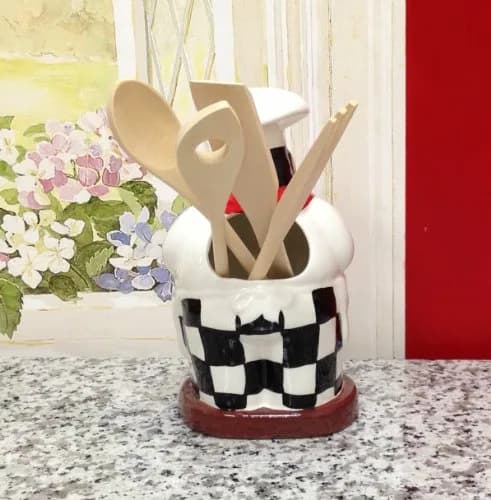 ACK Fat Chef Hand Painted Ceramic Utensil Jar | Modern Kitchen Decor & Storage (70-120 chars) thumbnail 3