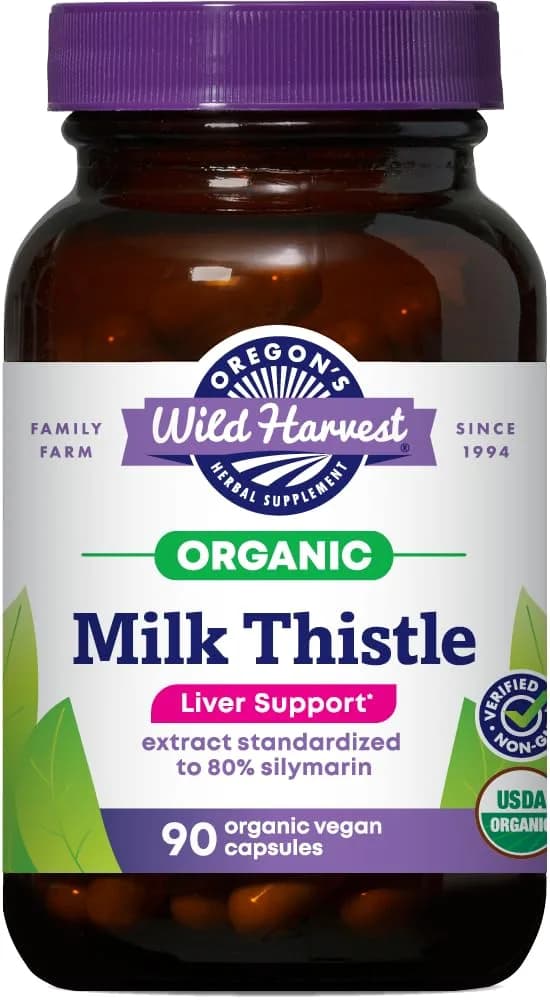 Oregon's Wild Harvest Organic Milk Thistle 90 Count | USDA Certified Herbal Supplement for Liver & Detox — No Color