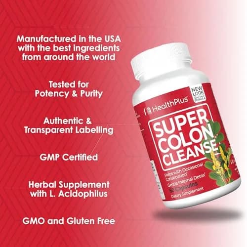 Health Plus Super Colon Cleanse 120 Capsules | Gentle Gut Cleanse Detox with Psyllium Husk & Probiotics thumbnail 4