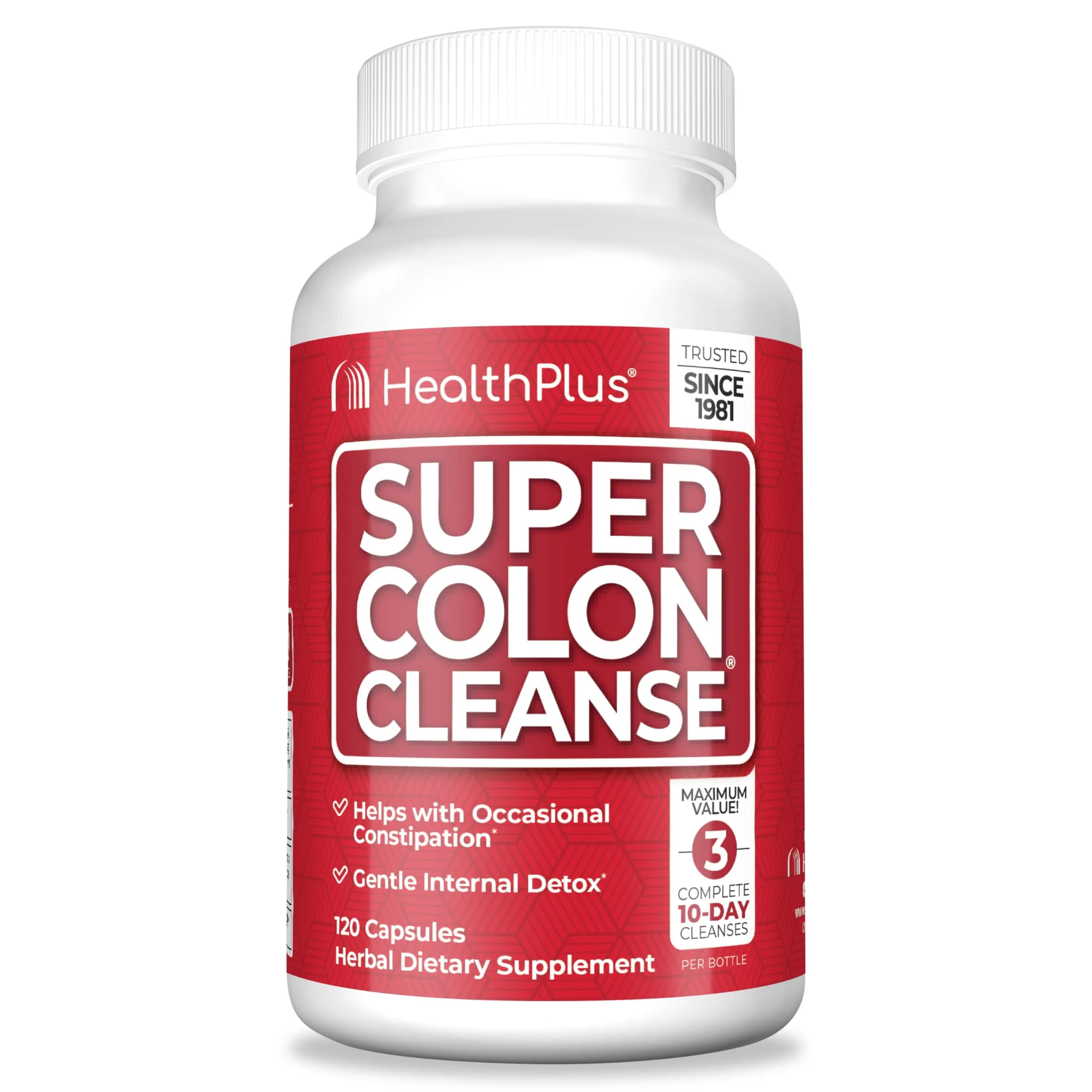 Health Plus Super Colon Cleanse 120 Capsules | Gentle Gut Cleanse Detox with Psyllium Husk & Probiotics - main product image