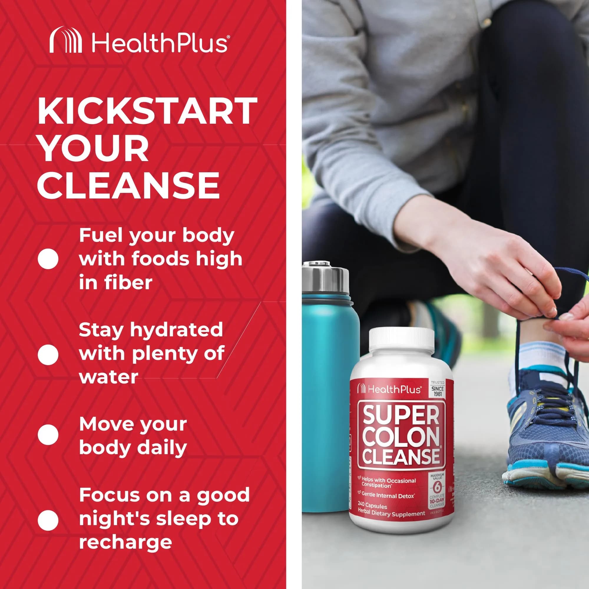Health Plus Super Colon Cleanse 120 Capsules | Gentle Gut Cleanse Detox with Psyllium Husk & Probiotics - view 2