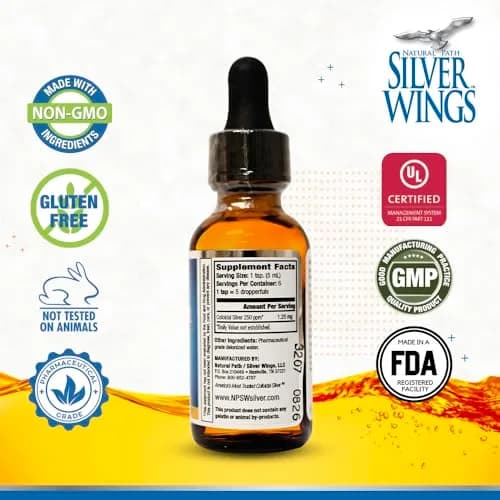 Natural Path Silver Wings Colloidal Silver Liquid 250ppm (1 fl oz) | Enhanced Immune Support thumbnail 2