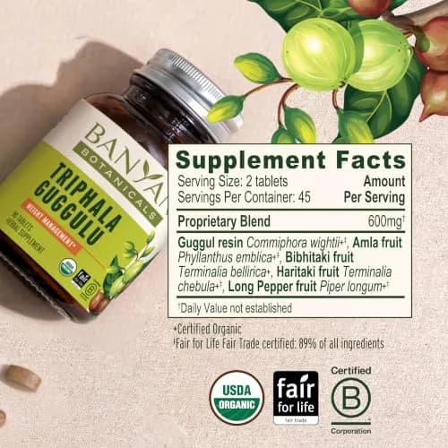 Banyan Botanicals Organic Triphala Guggulu Herbal Supplement 90 Count | USDA Organic Deep Tissue Detox thumbnail 6