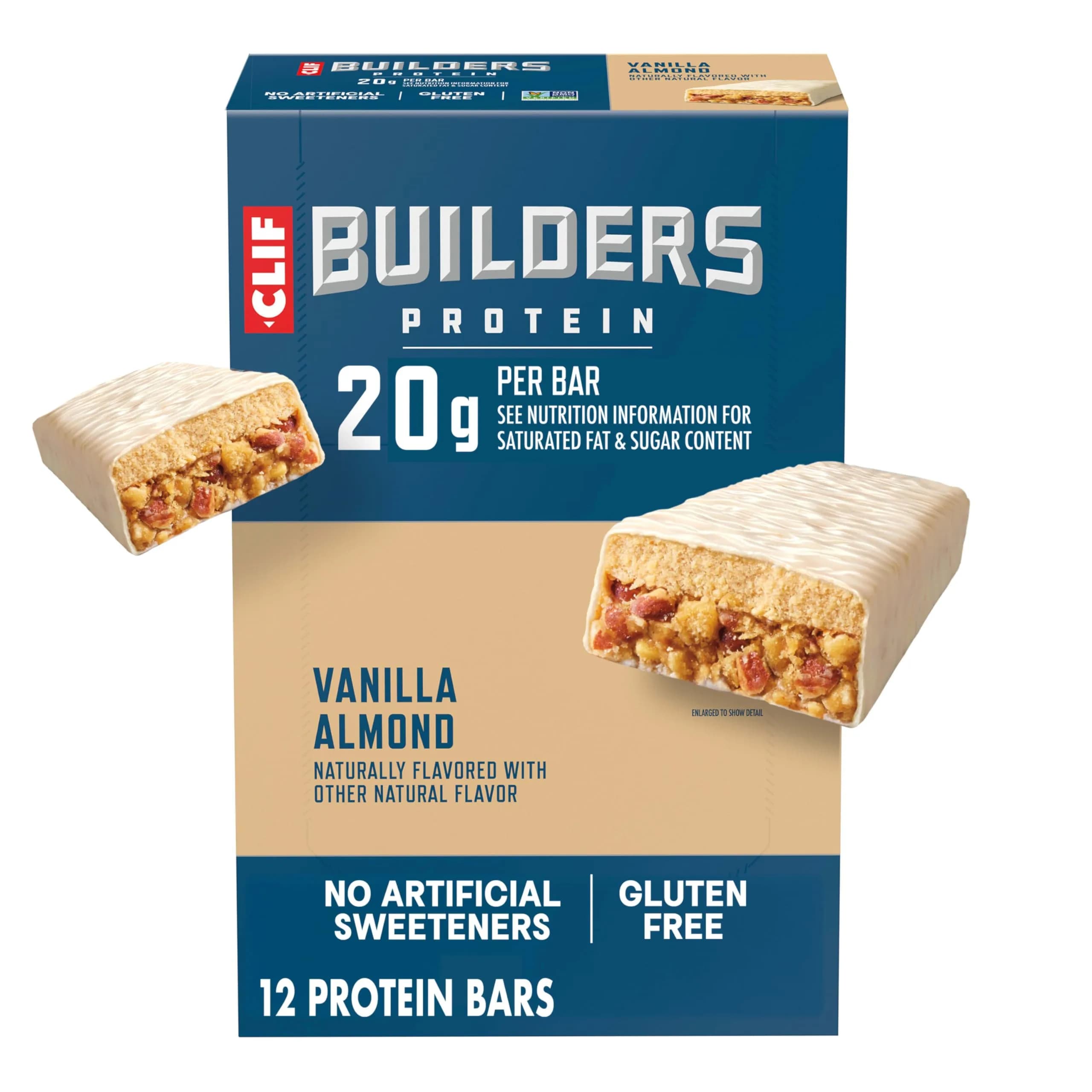 CLIF BUILDERS Chocolate Protein Bars - 20g Plant Based Protein - Gluten Free - 2.4 oz. (Pack of 24) — Vanilla Almond / 12PK Builders