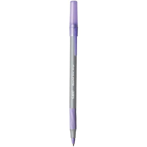 BIC Round Stic Grip Xtra Comfort Ballpoint Pen, Purple Ink, 12-Count | Smooth Ink Flow for Daily Writing thumbnail 2