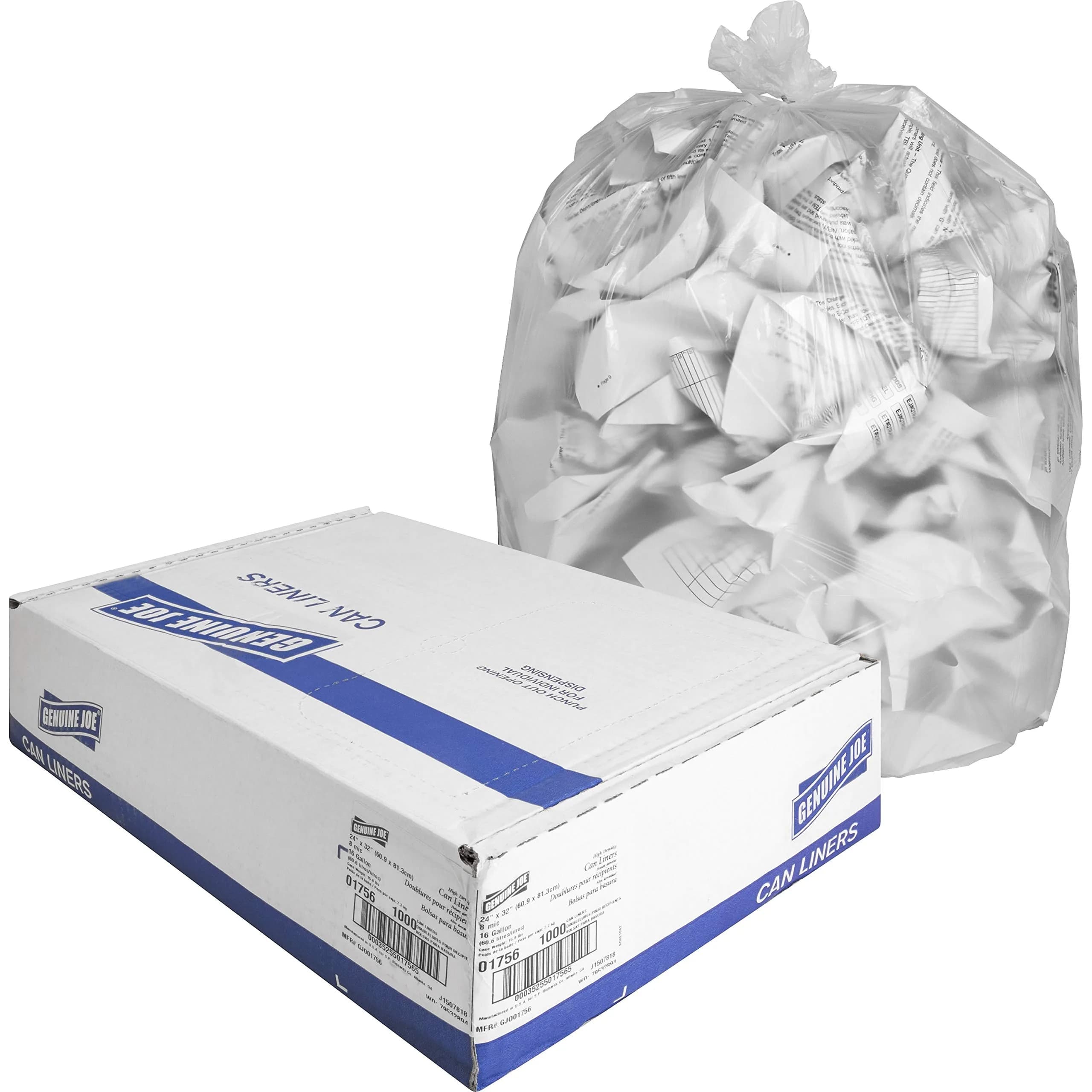 Genuine Joe High Density Can Liners 16 gal | Puncture-Resistant Trash Bags for Office & Light Industrial Use - main product image