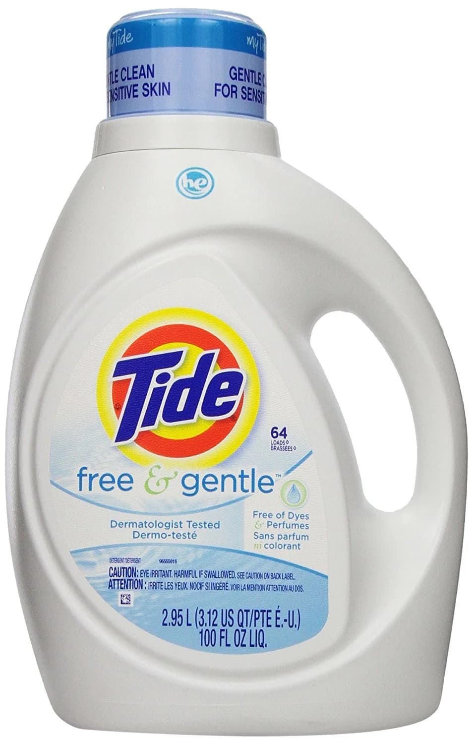 Tide Free & Gentle Liquid Laundry Detergent 3.0 L (105 fl oz) | Hypoallergenic for Sensitive Skin — Unscented / 100 Fl Oz