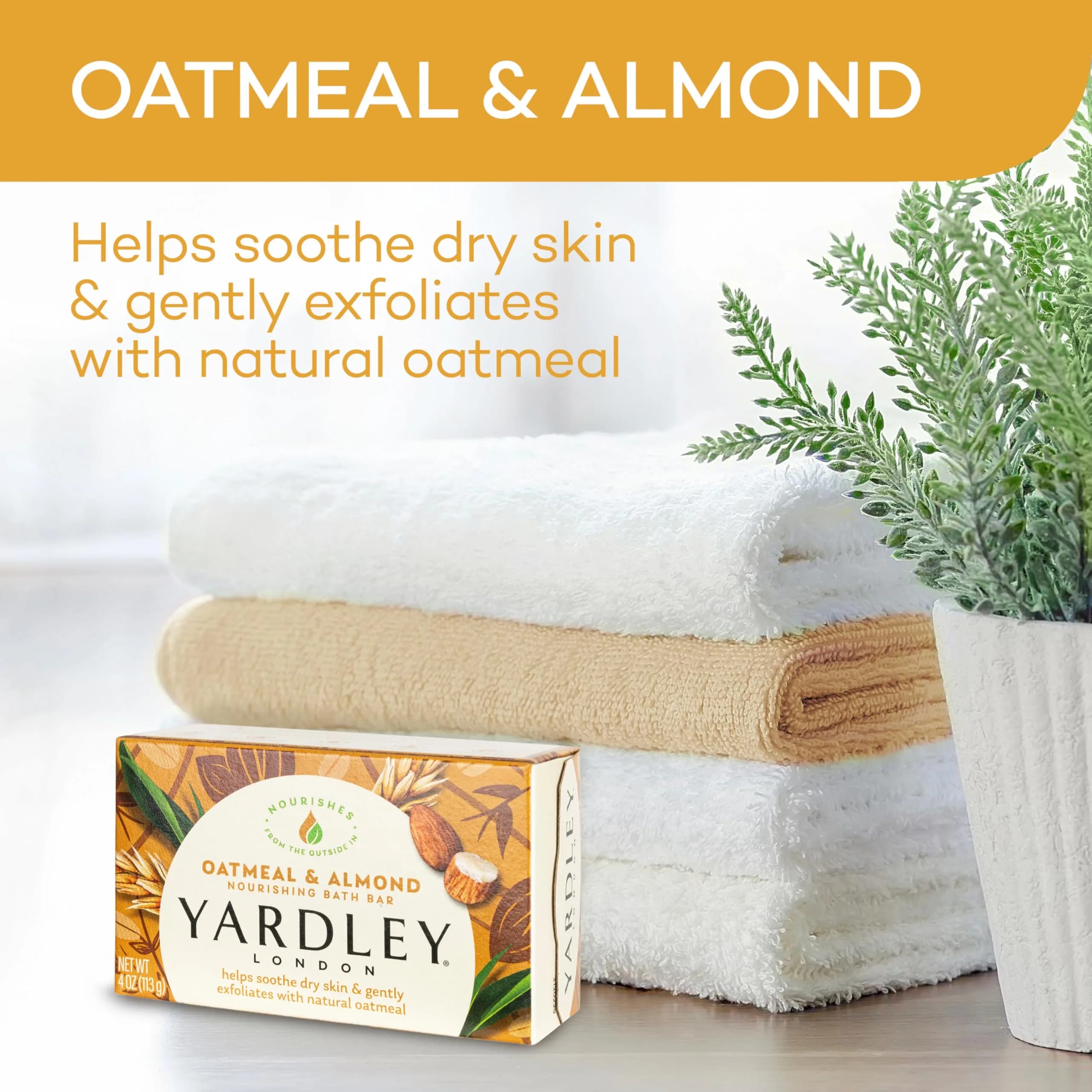 Yardley Oatmeal and Almond Bar Soap 113g (4 oz) | Moisturizing Cleanser for Dry Skin - view 3