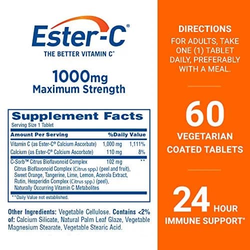 Ester-C Vitamin C 1000 mg Coated Tablets 60 Count | Immune Support with 24-Hour Absorption thumbnail 2
